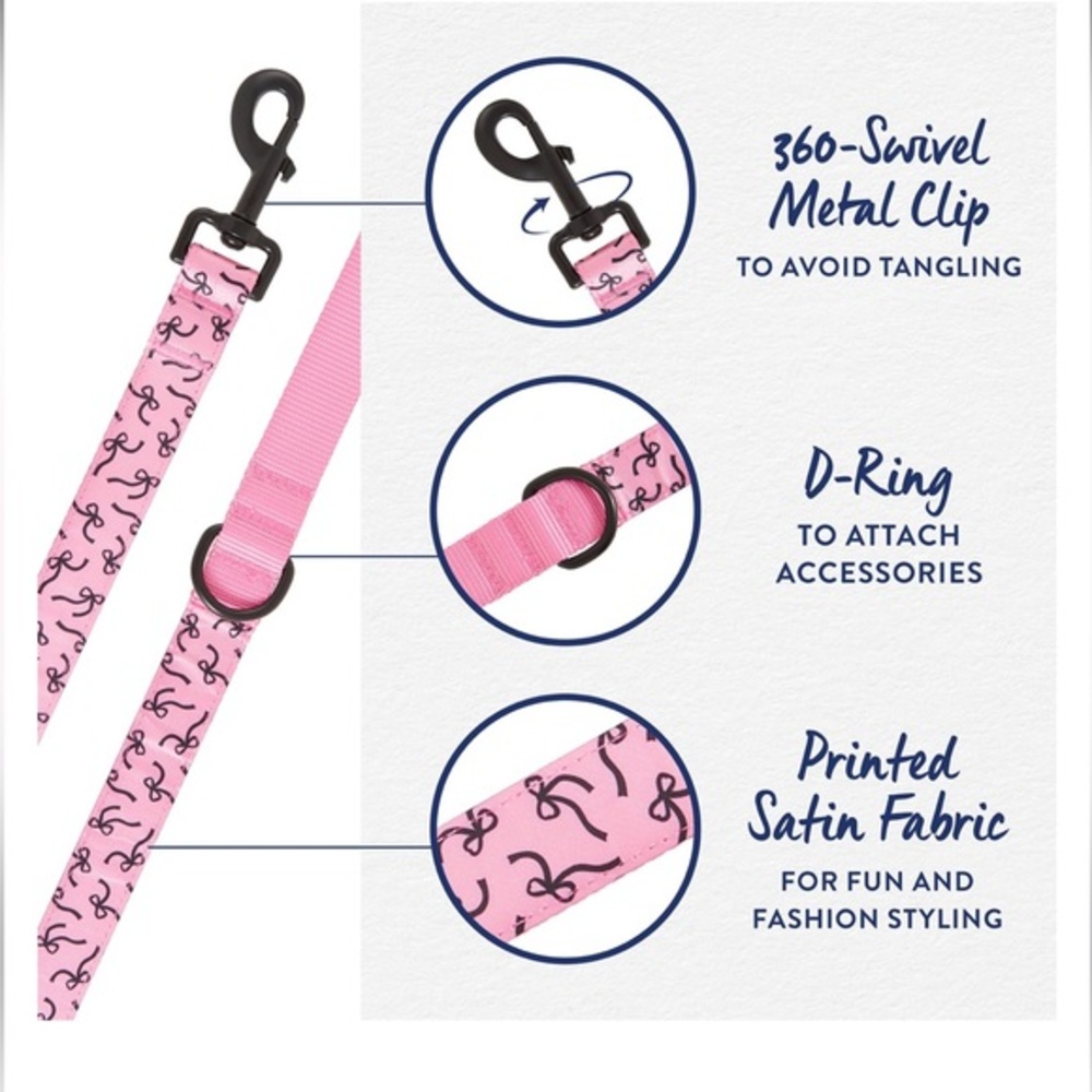 Top Paw® Pink Bows Dog Leash: 4-ft long, 1-in wide - Picture 2 of 5